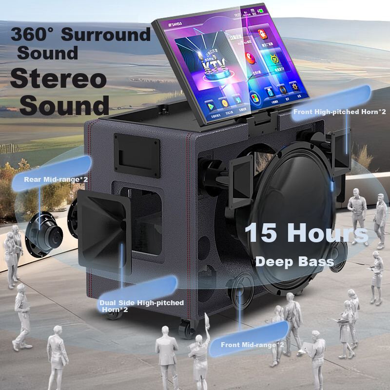 SANSUI Outdoor Karaoke Speaker System with 21-inch Display