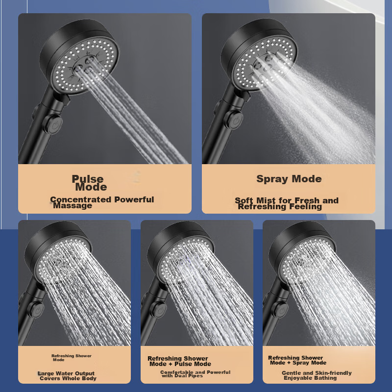MICOE Black Pressurized Handheld Shower Head with 5-Speed Adjust