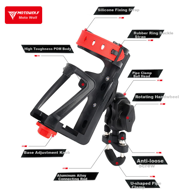 MOTOWOLF Adjustable 360° Rotating U-Shaped Cup Holder for Motorcycle & Bicycle
