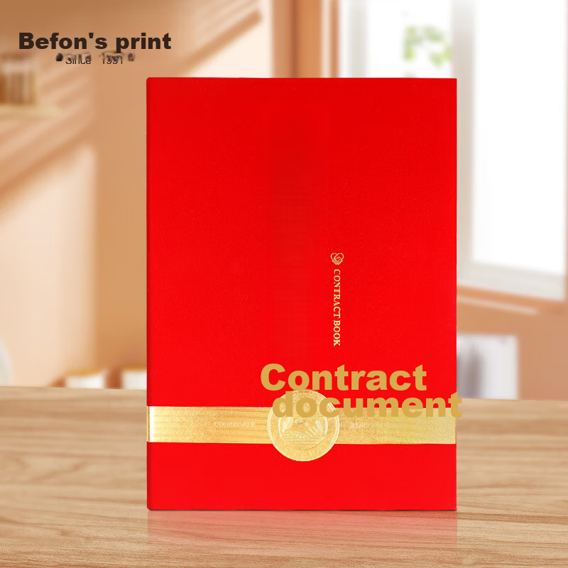 Befon A4 Contract Signing Book with 3 Inner Pages – Red Gold Cover