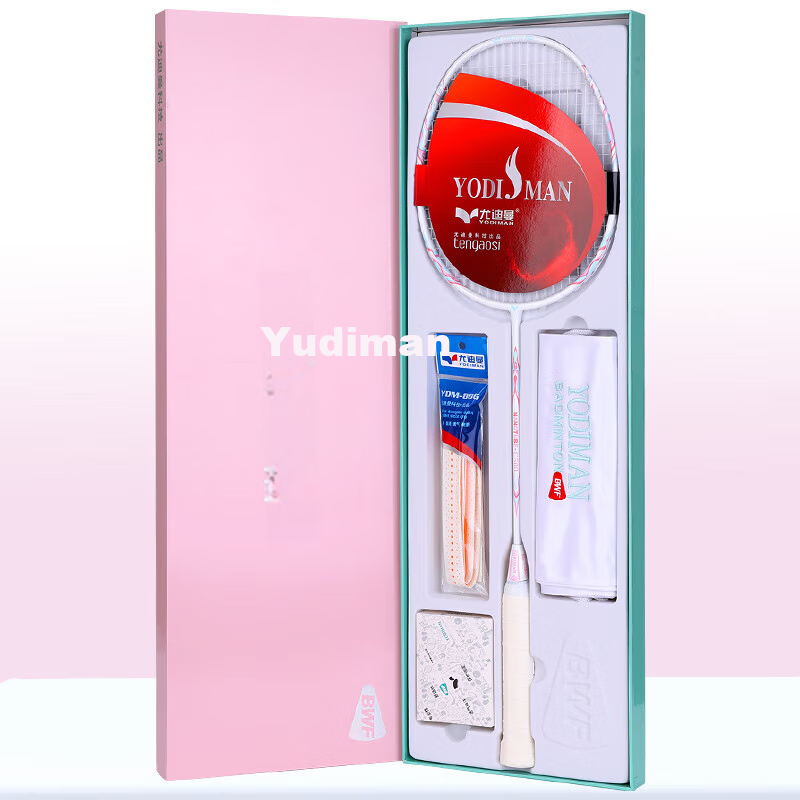 Yodiman C500 Pink Badminton Racket Gift Set - Lightweight Carbon, Pre-Strung 26lbs
