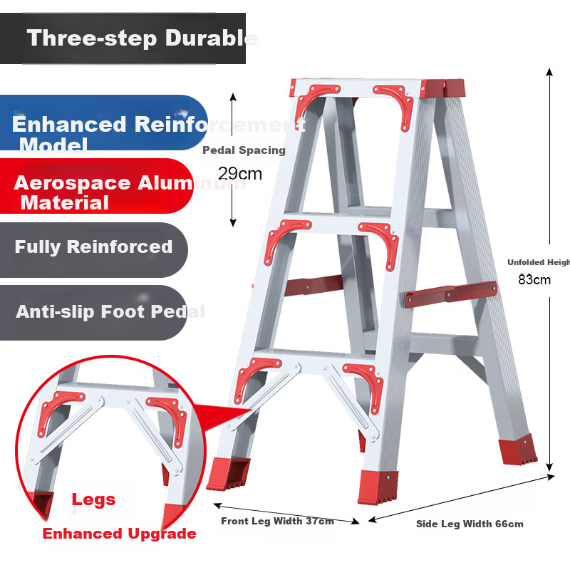Chuangshuo Thickened Aluminum A-Frame Ladder - 1.2m Red Folding Stair