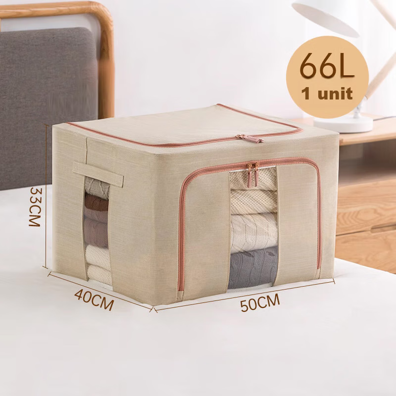 CHAHUA Fabric Storage Box – Foldable Beige Organizer for Clothes & Quilts (66L)