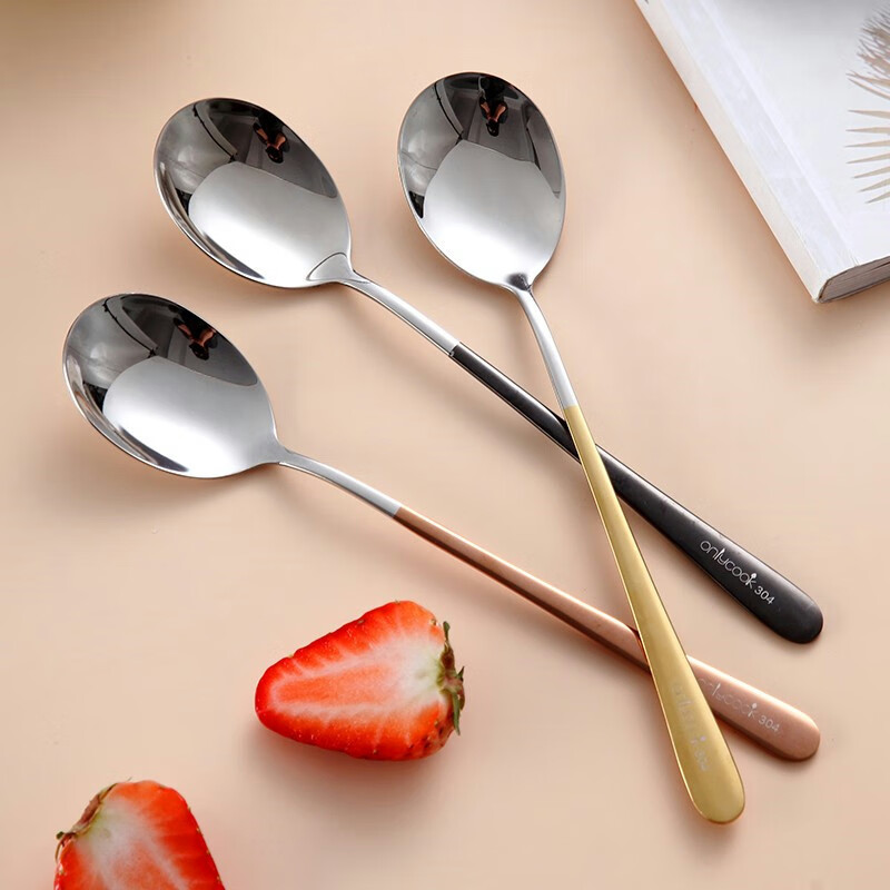 Onlycook 304 Stainless Steel Colorful Spoon Set - 3-Piece Durable Soup, Rice & Dessert Spoons with Anti-Corrosive Finish
