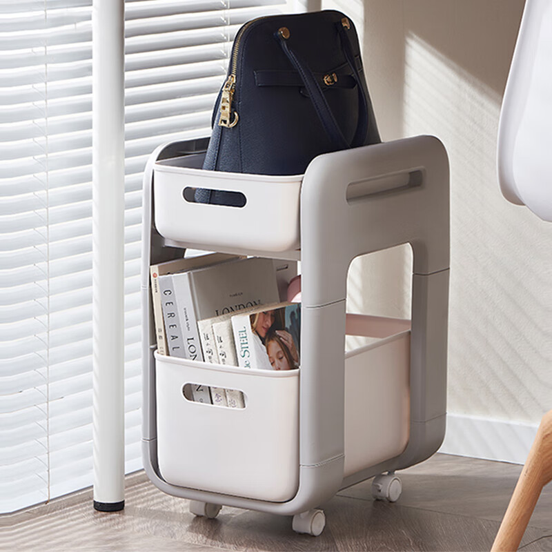 ANERYA Mobile Bookbag Rack with Wheels – 2-Layer Desk Organizer Cart for Office & Home