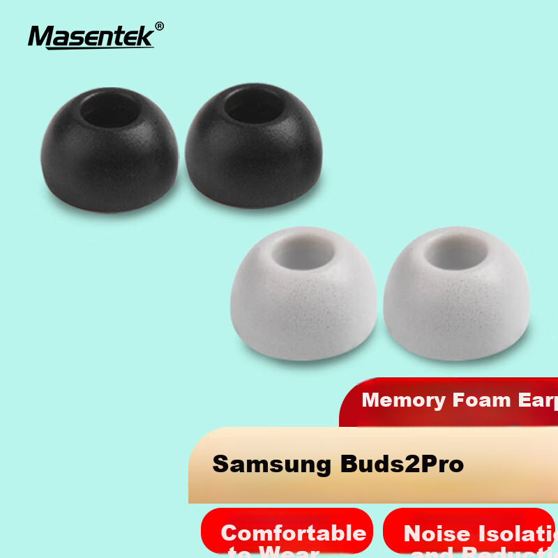 Masentek Memory Foam Ear Tips for Samsung Galaxy Buds2 Pro - Comfort Fit, Black (Medium)