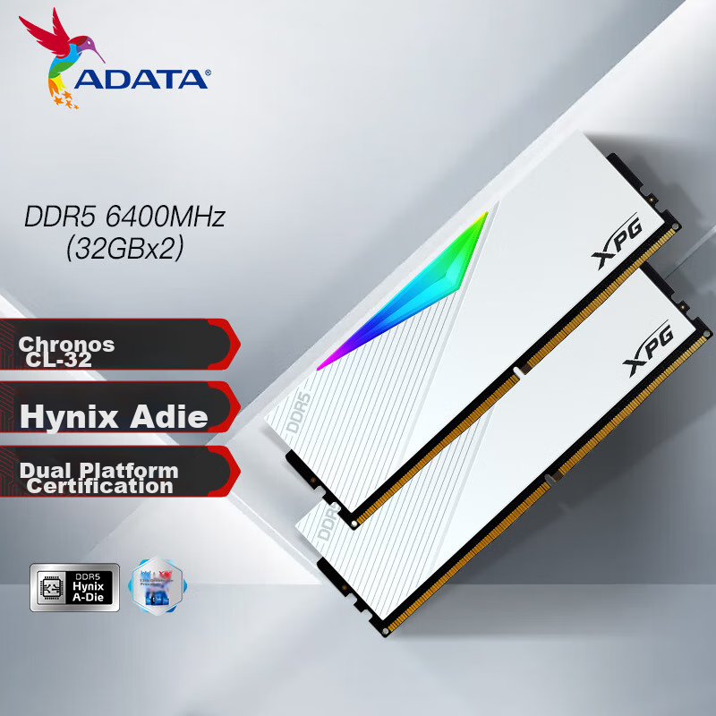 ADATA Longyao DDR5 6400MHz 64GB (32GBx2) RGB Gaming RAM - Porcelain White