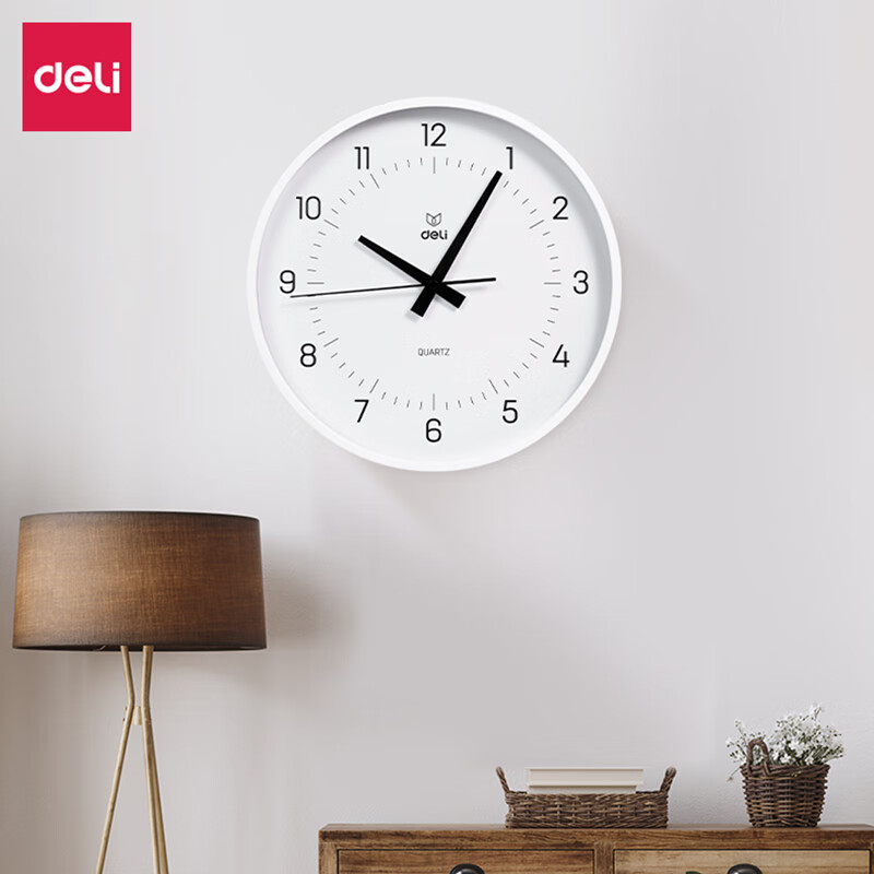 Deli LE400 Minimalist Wall Clock, Quiet & Accurate 25cm Black Clock for Bedroom & Living Room