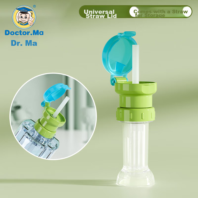 DOCTOR MA 2-in-1 Straw Cap Converter with Silicone Straw for Kids - Dustproof & Leak-Proof Drinking Accessory