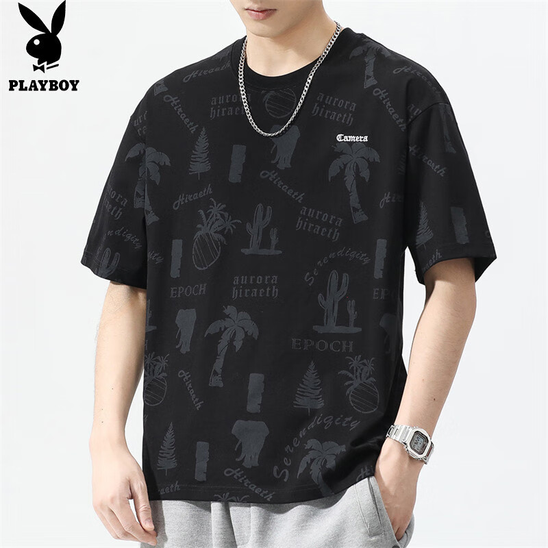 PLAYBOY Men's Loose-Fit Short-Sleeve T-Shirt - Summer Casual Cool-Feeling Tee