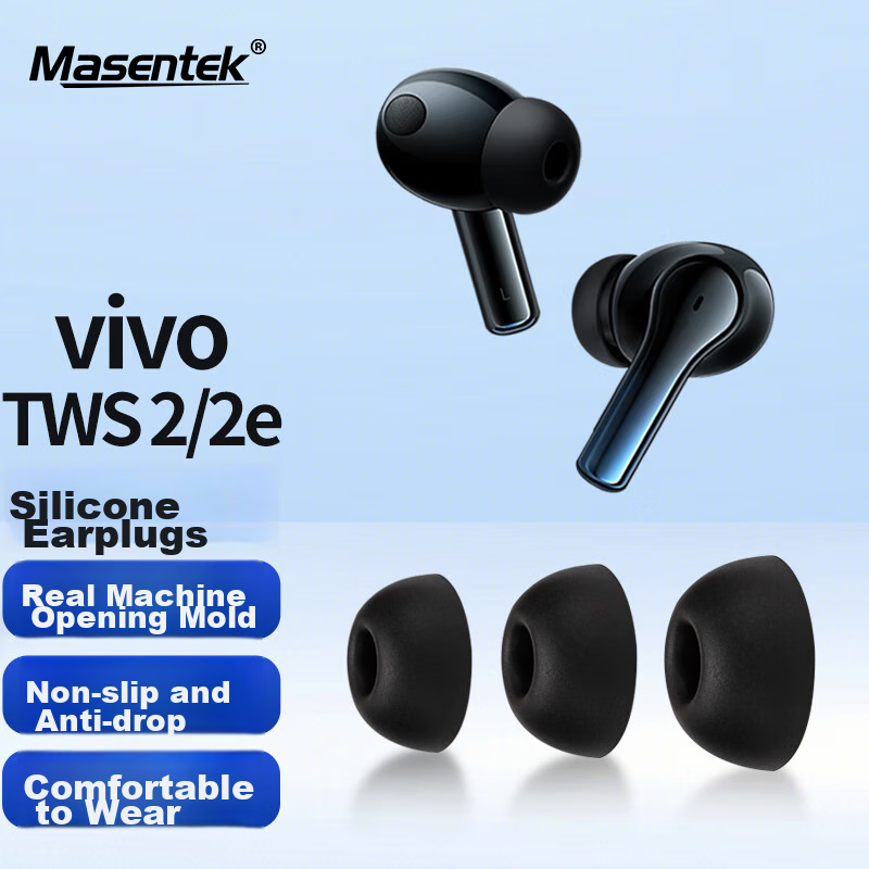 Masentek Ear Tips for VIVO TWS 2/2e - Soft Silicone Replacement Eartips (Black)