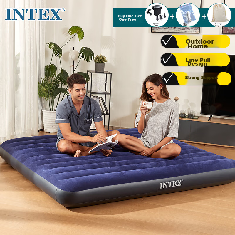 INTEX Triple Inflatable Mattress for Camping & Car Sleep – Comfortable, Durable PVC Air Bed with Electric Pump
