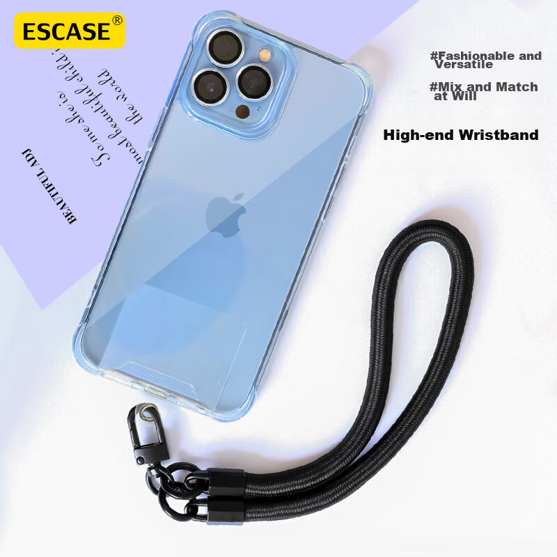 ESCASE Premium Black Phone Lanyard Wrist Strap with Anti-Loss Clip - Universal Fit