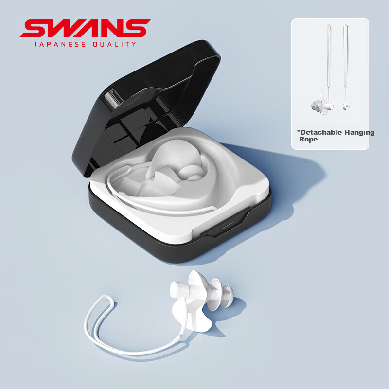 SWANS Waterproof Swimming Earplugs with Anti-Lost Hooks for Kids & Adults, White