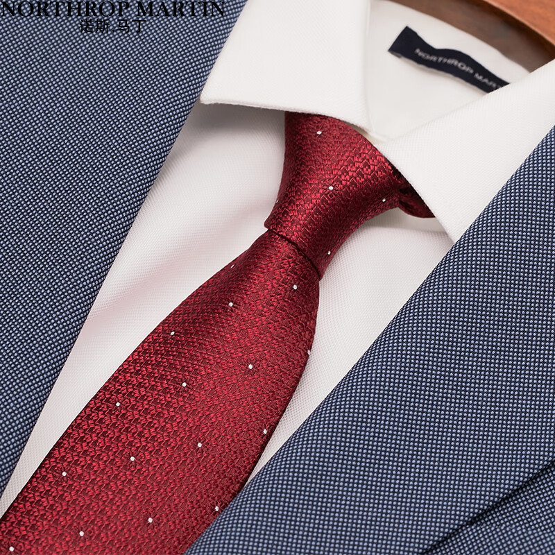 NORTHROP MARTIN Men's Deep Red Silk Tie - Formal Business & Wedding Groom Accessory (145cm x 7.5cm)