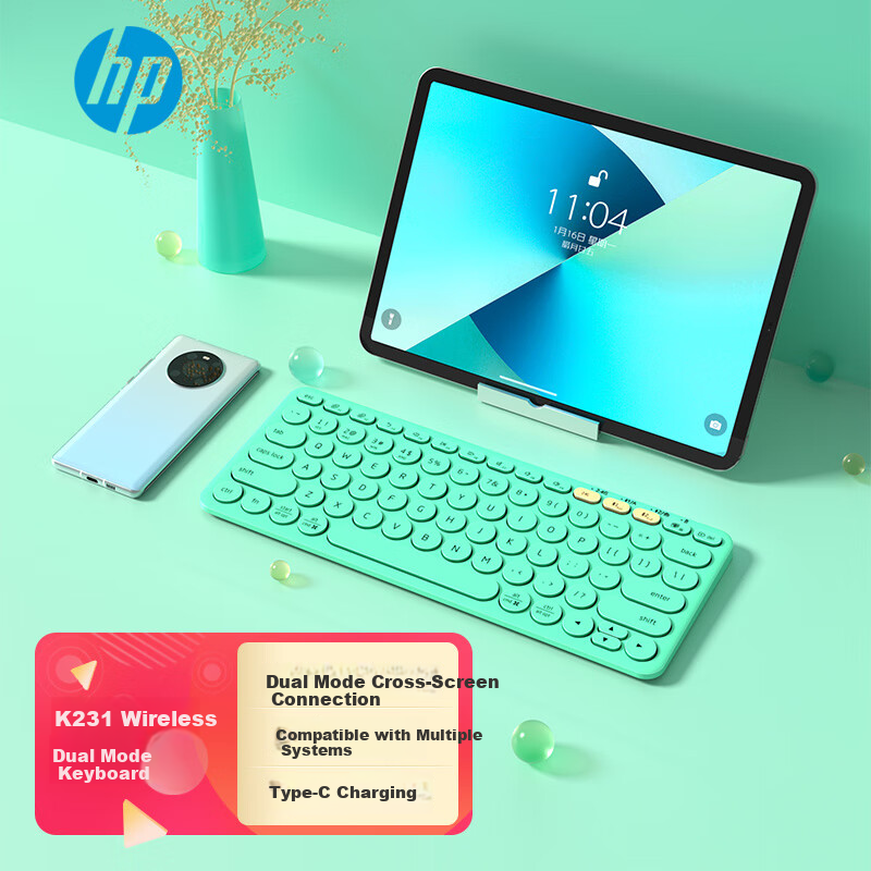 HP K231 Wireless Bluetooth Keyboard - Quiet, Compact, Dual-Mode for Laptops & Tablets