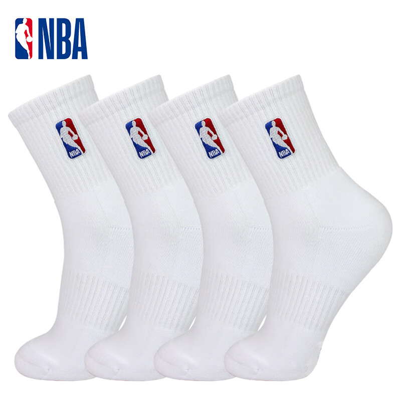 NBA Mid-Calf Basketball Socks 4-Pack, Thick Terry Cotton for Men Women Kids