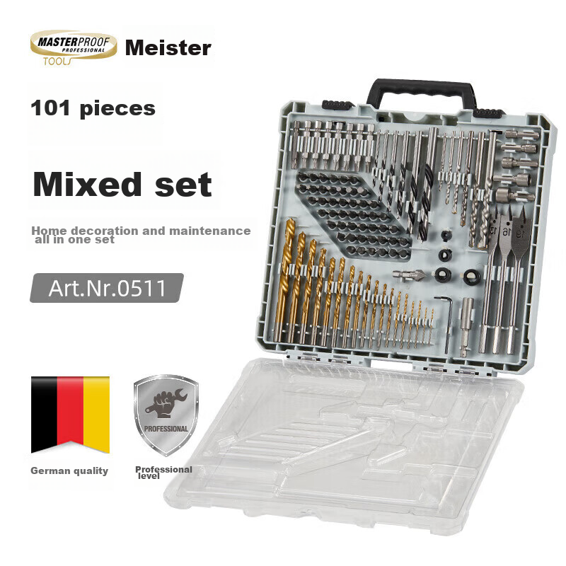 MASTERPROOF 101-Piece Drill Bit Set with Twist, Wood & Concrete Bits