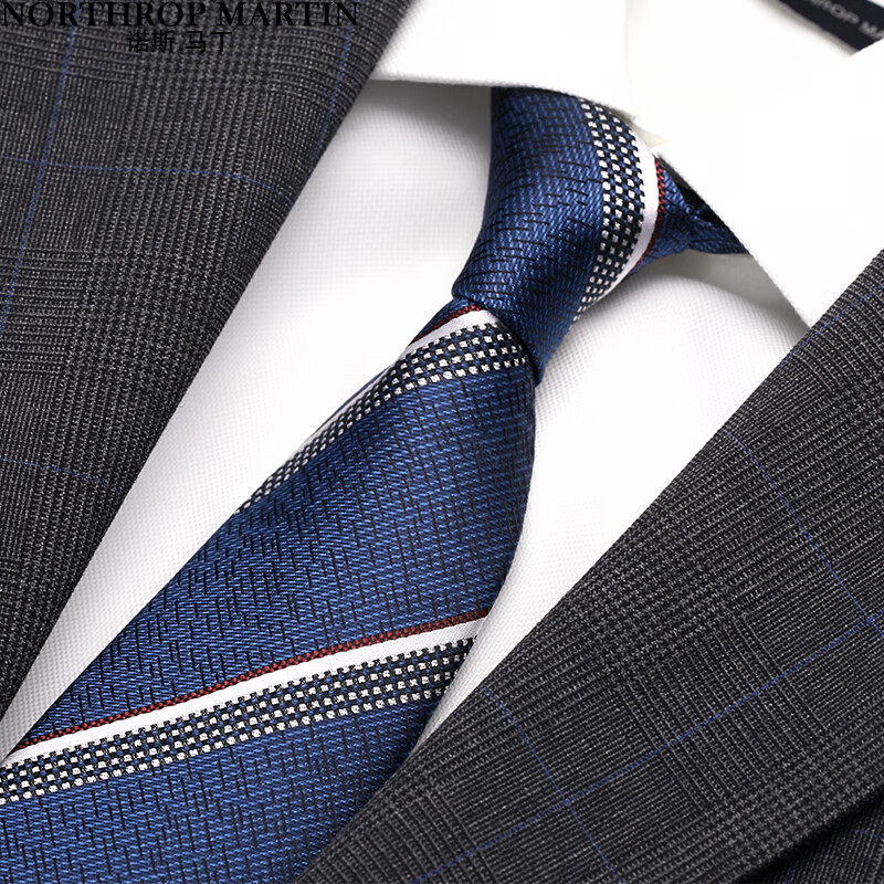 NORTHROP MARTIN Blue Striped Silk Tie - Formal Business & Wedding Groom Accessory
