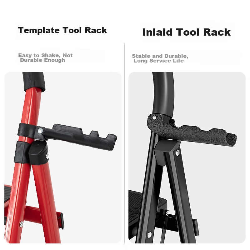 AOPENG 4-Step Carbon Steel Folding Ladder with Anti-Slip Steps and Tool Rack