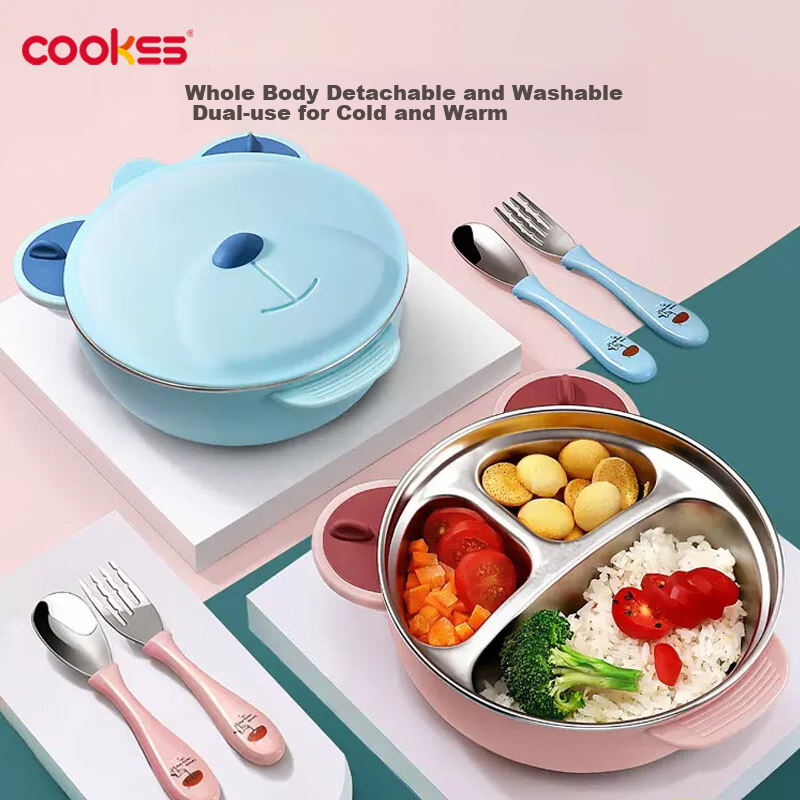COOKSS Baby Divided Plate with Suction Cup and Utensils
