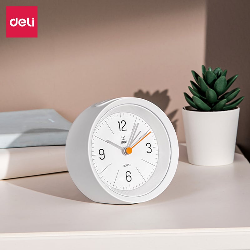 Deli LE300-WH Gradual Buzzer Alarm Clock with Soft Light - Low Noise Student Office Clock
