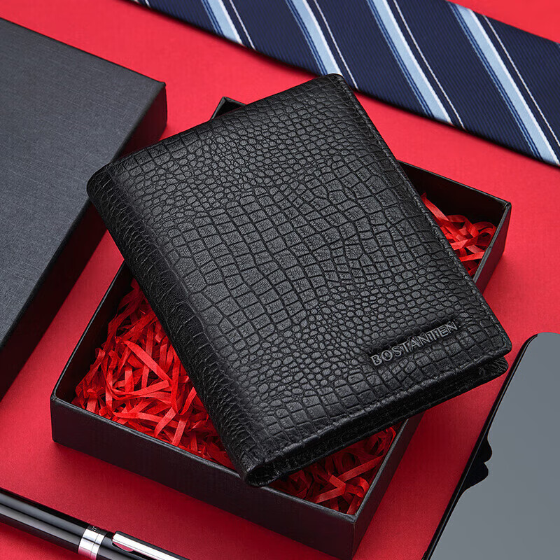 BOSTANTEN Men's Top-Grain Leather Wallet - Foldable Multi-Card Holder