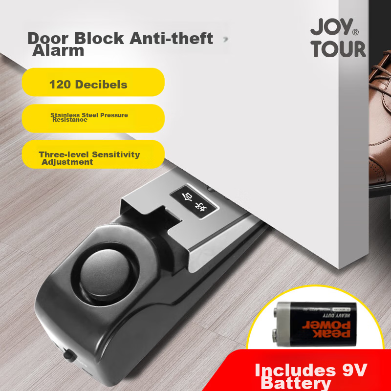 JOYTOUR Smart Door Alarm - Anti-Collision Security Device for Hotels & Travel, Black