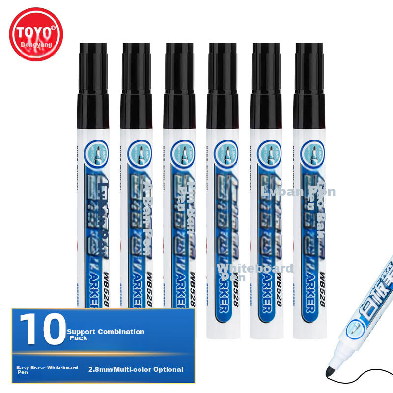 TOYO Dongyang WB528 Erasable Whiteboard Markers, 10-Pack Black