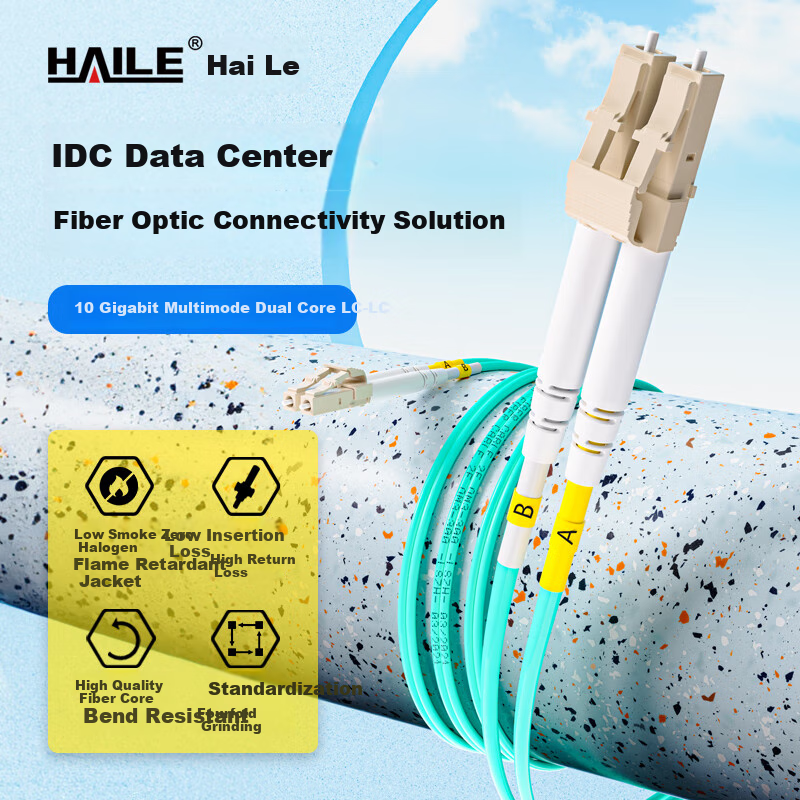 HAILE 10G Multimode Fiber Optic Patch Cable LC-LC 1m OM3 UPC Low Smoke Zero Halogen