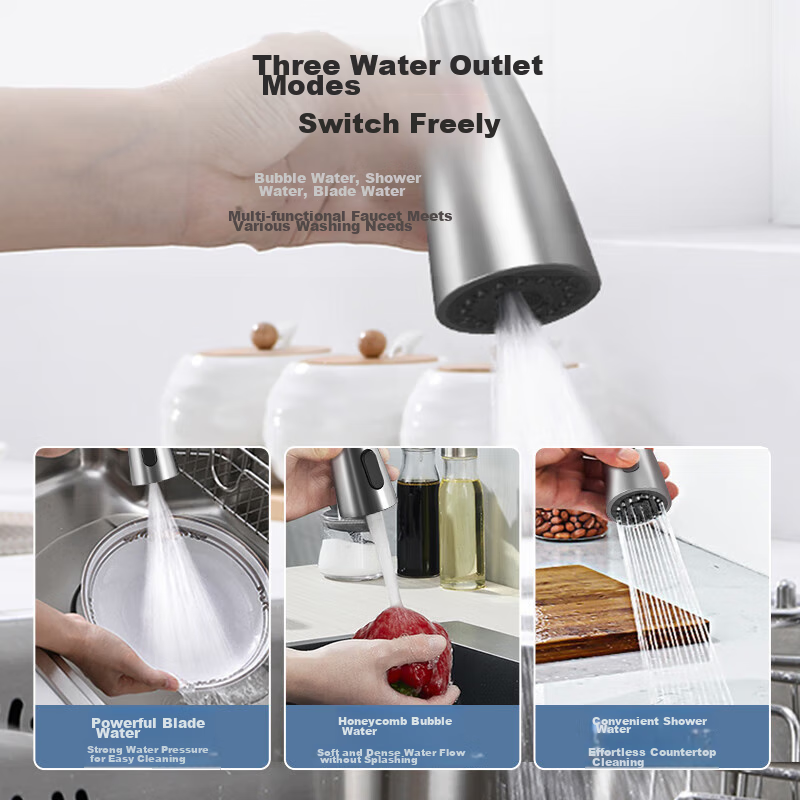 ARROW 304 Stainless Steel Pull-Out Kitchen Faucet with 3-Function Spray – Silver