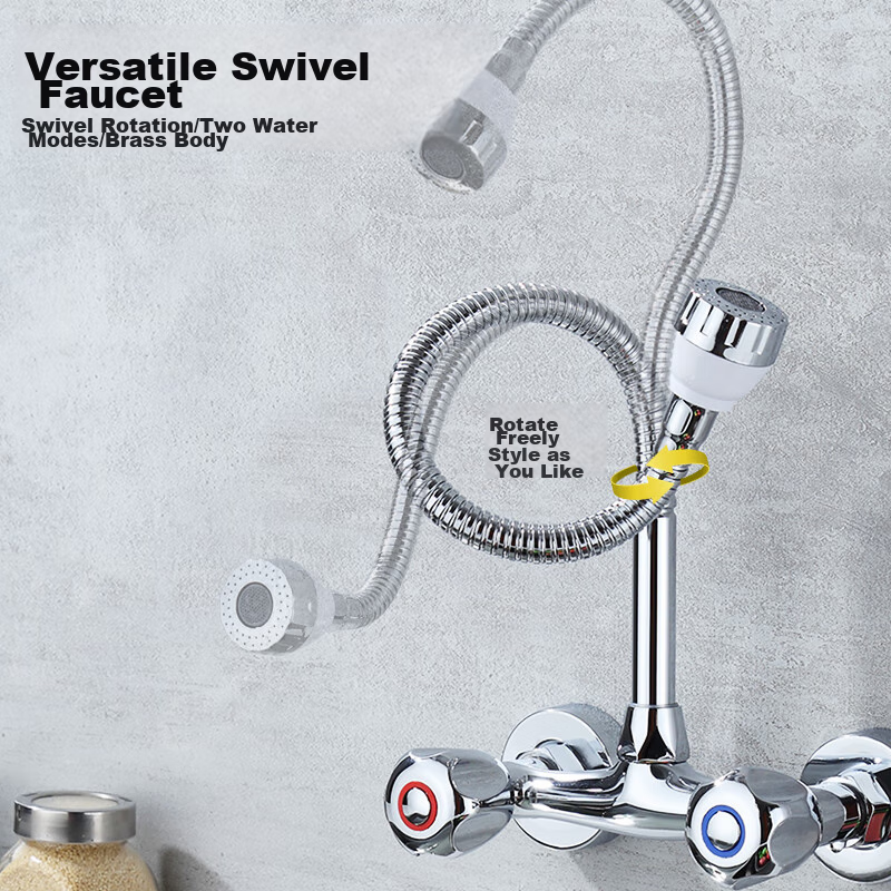 KEGOO Wall-Mounted Dual-Handle Hot/Cold Faucet with Swivel Shower - Kitchen/Laundry K2004