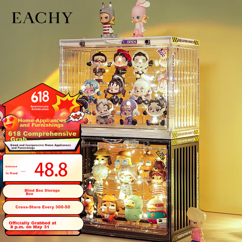 EACHY Blind Box Display Case - 3-Layer Transparent White Storage for Labubu & Pop Mart Figures