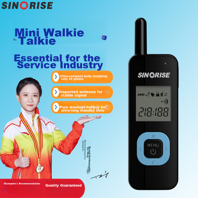 Sinorise SR-616 Mini Walkie-Talkie Radio - Bluetooth Intercom with Ear-Hook for Restaurants, KTV, Hotels (Black & Blue)