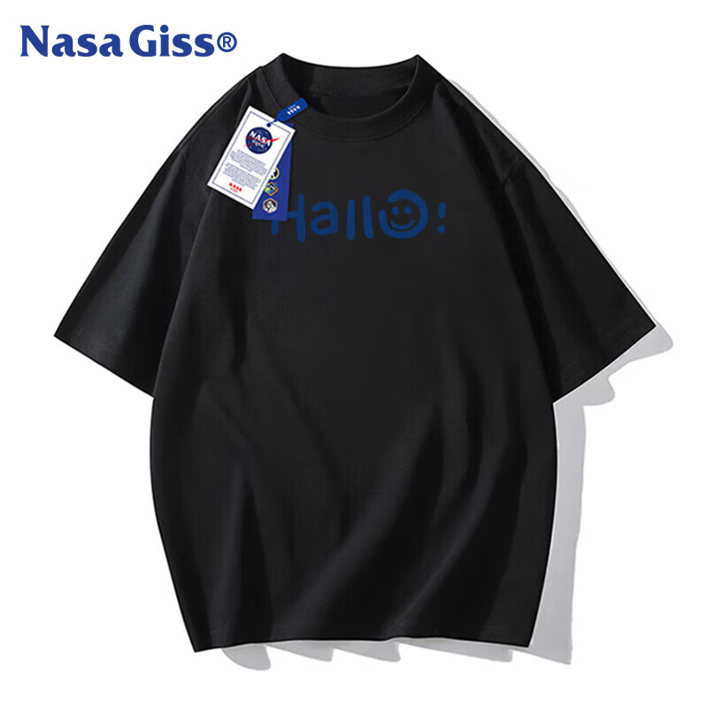 NASA GISS Men's Smiley Face T-Shirt - Pure Cotton Summer Casual for Students, Black S