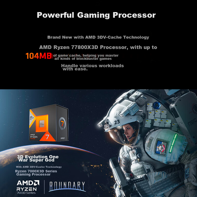 AMD Ryzen 7 7800X3D Gaming Processor - 8 Cores 16 Threads 104MB Cache 5.0GHz Boost