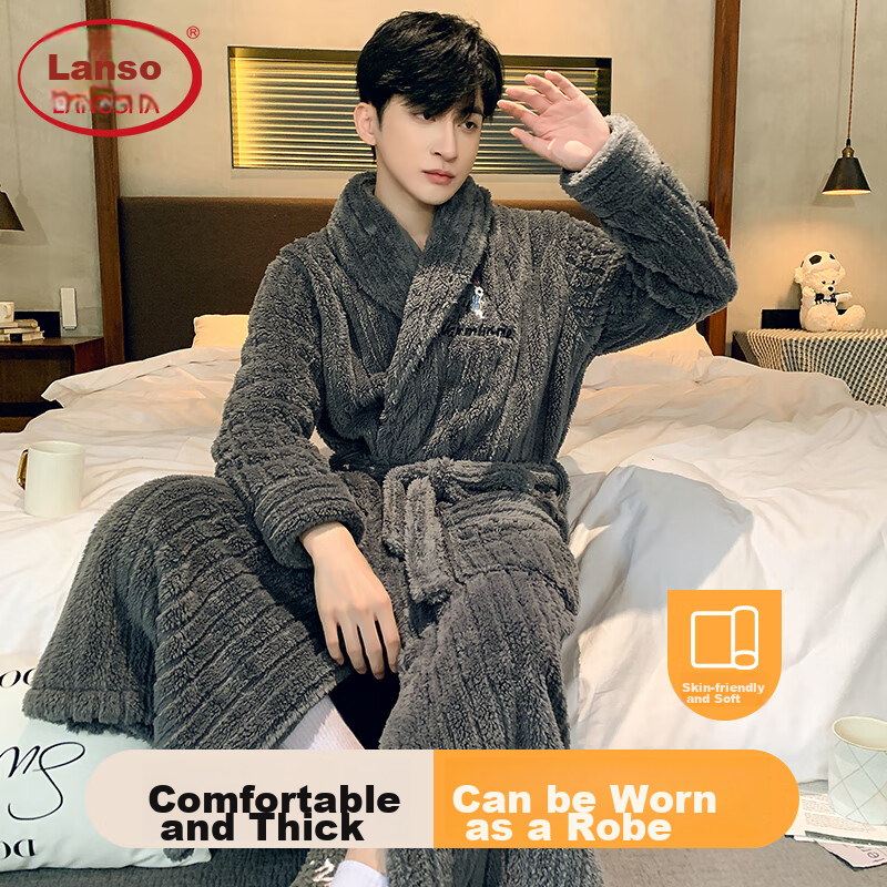 LangSha Men's Flannel Pajama Robe
