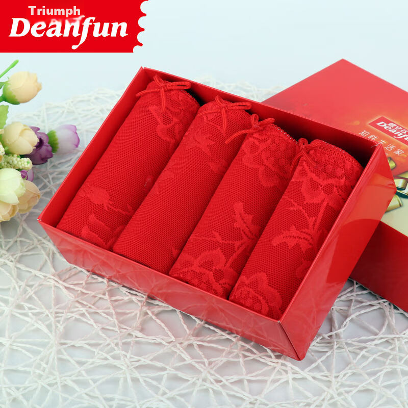 Deanfun Women's Pure Red Cotton Lace Underwear Set