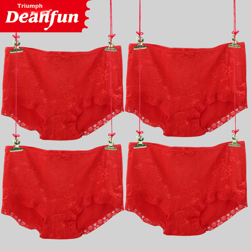Deanfun Women's Pure Red Cotton Lace Underwear Set