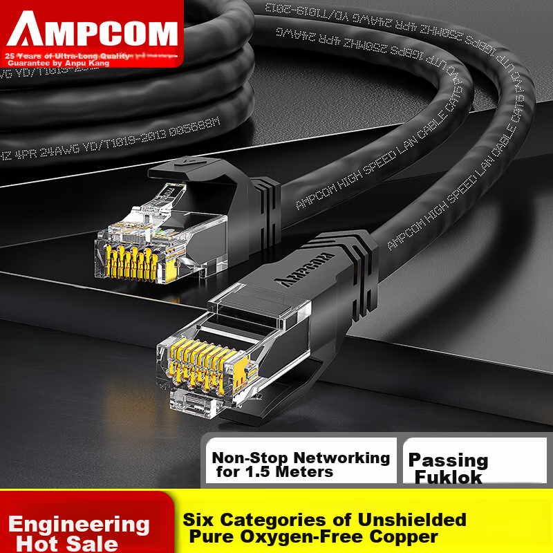 AMPCOM Thin CAT6 Ethernet Cable 0.5m Gigabit Black