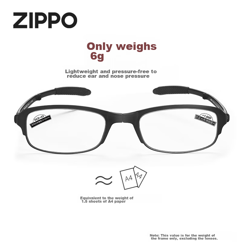 ZIPPO American Ultra-Light Foldable Reading Glasses 100 Degrees