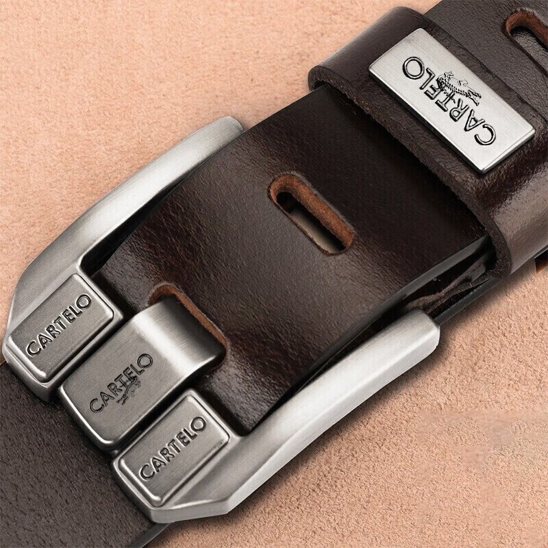 CARTELO Men's Top-Grain Leather Belt with Pin Buckle