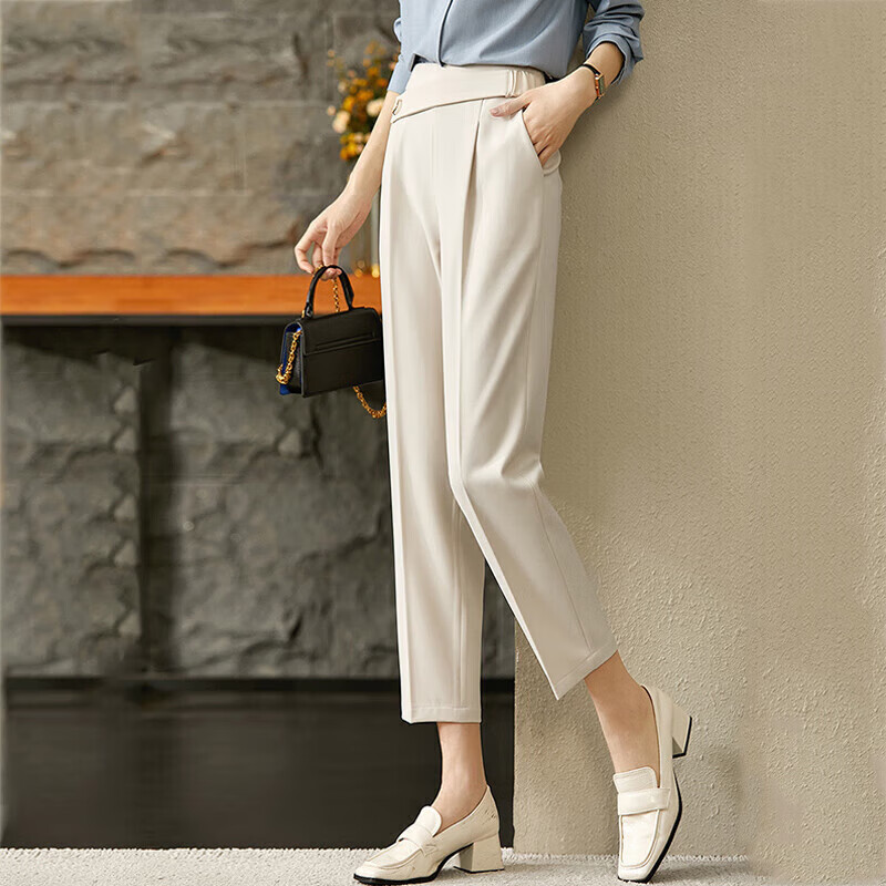 Sentubila Asymmetric Waistband Casual Pants for Petite Women