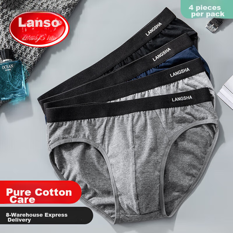 LangSha Men's Cotton Underwear 4-Pack Boxer Briefs