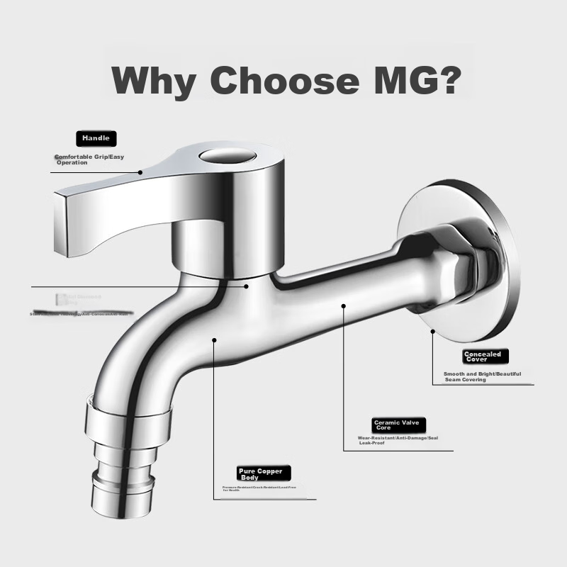 MEJUE Extended Mop Sink Faucet - Copper, Ceramic Valve