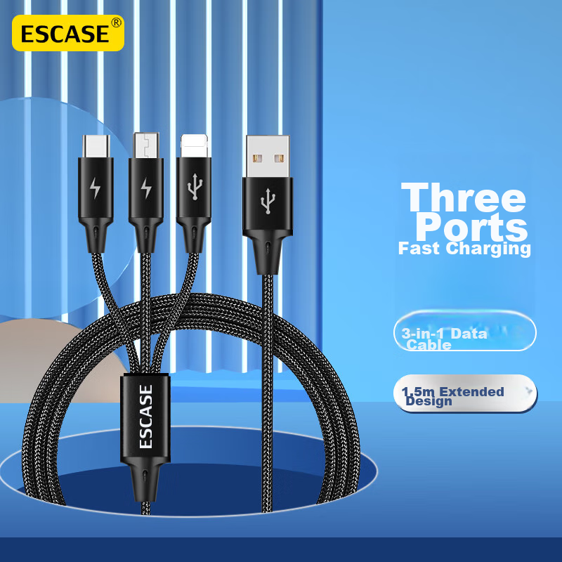 ESCASE 3-in-1 Type-C Apple 13 Android Charger Cable