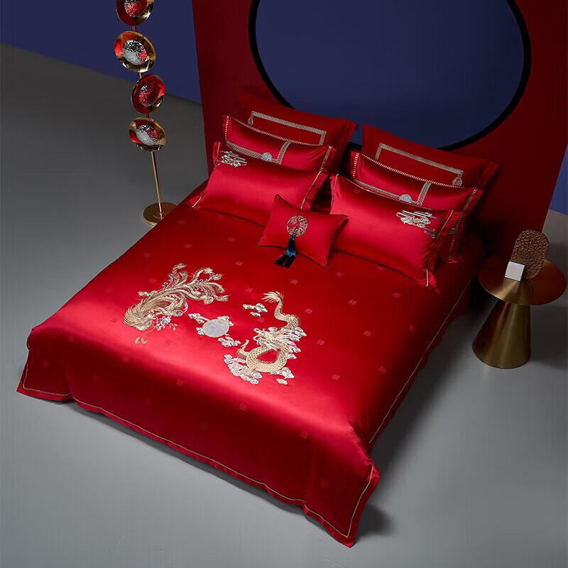 LUOLAI Wedding Red Bedding Set for 1.5m Bed