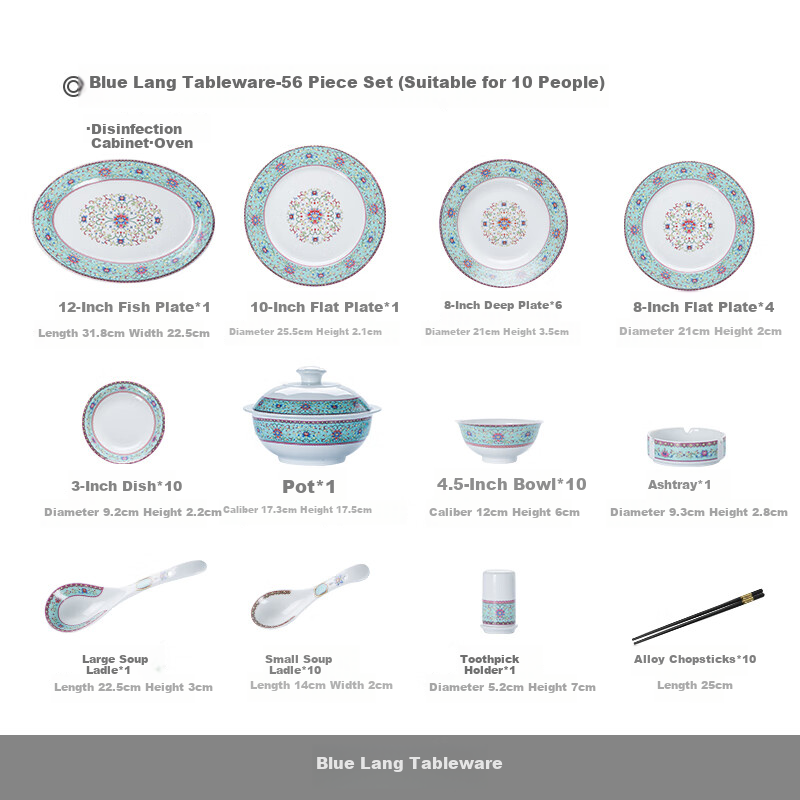 jdz Blue Enamel Ceramic Tableware Set