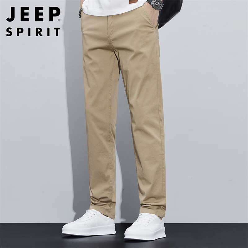 JEEP SPIRIT Men's Khaki Casual Straight-Leg Pants
