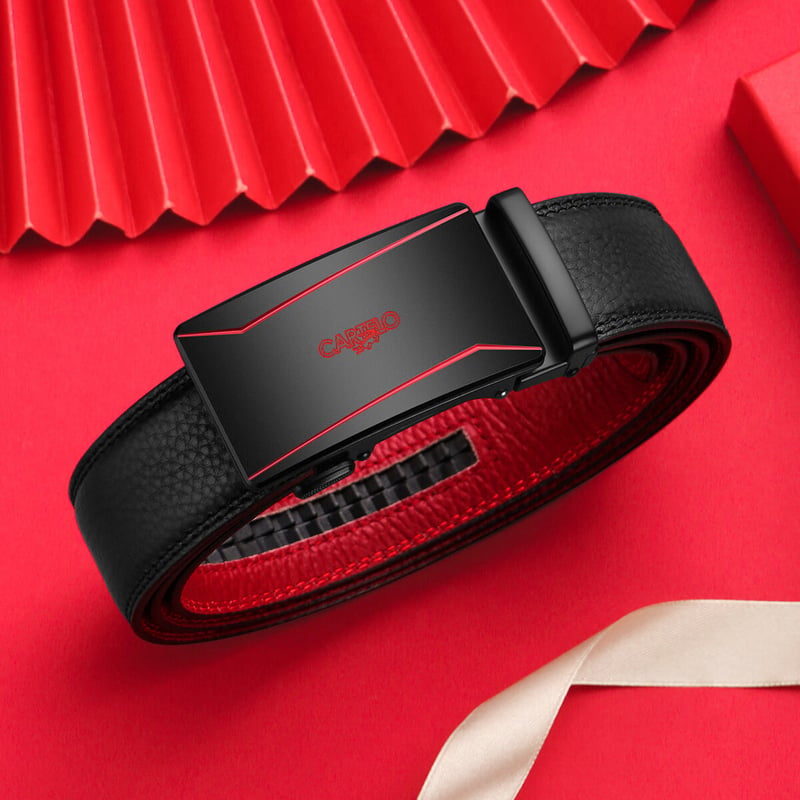 CARTELO Men's Red Leather Automatic Buckle Belt for Zodiac Year